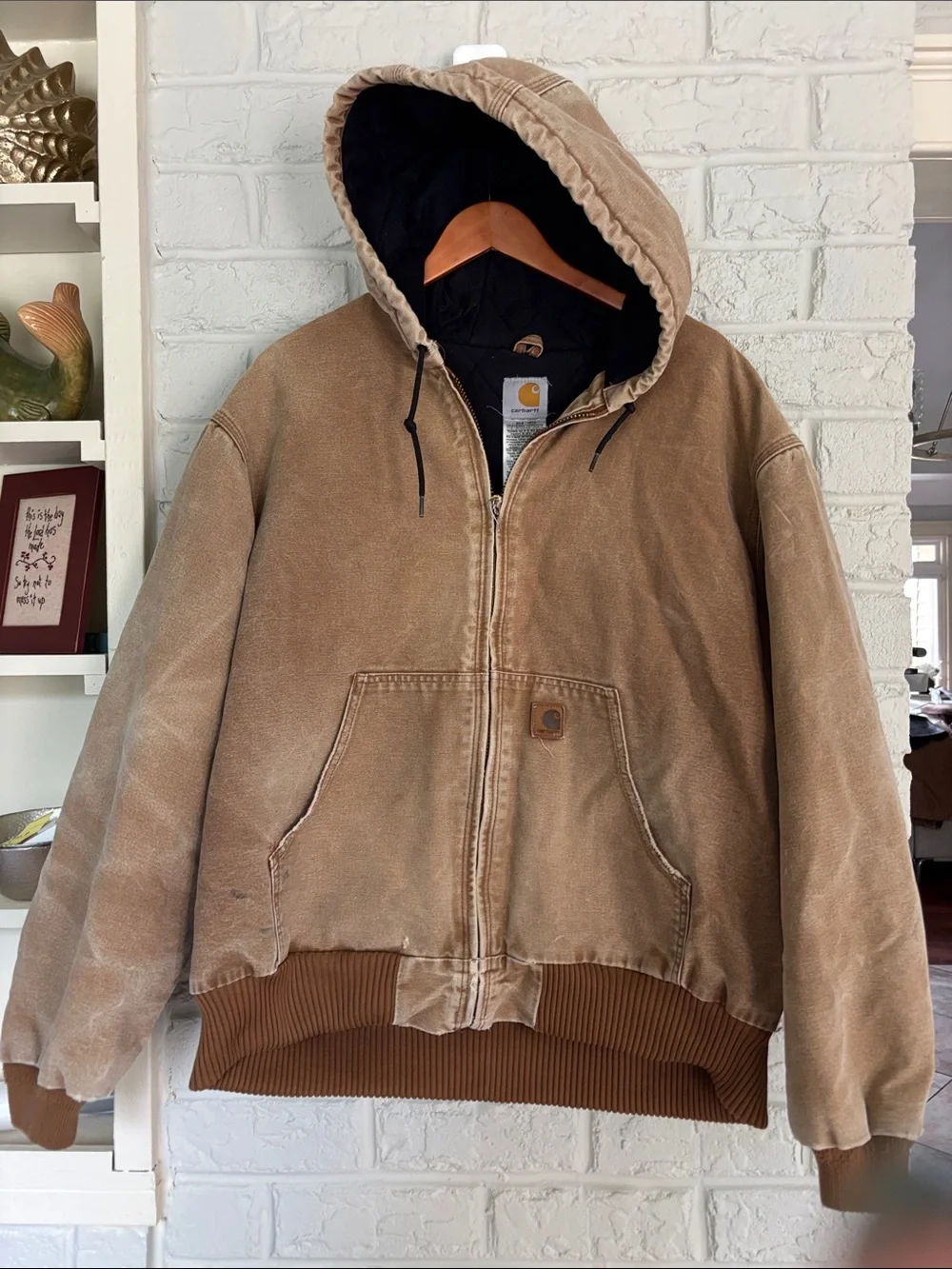 Carhartt J130 Quilted Hooded Canvas Brown Coat Size Extra Large
